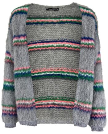 Black Colour Cardigan Tailor Brushed Lt  Grey