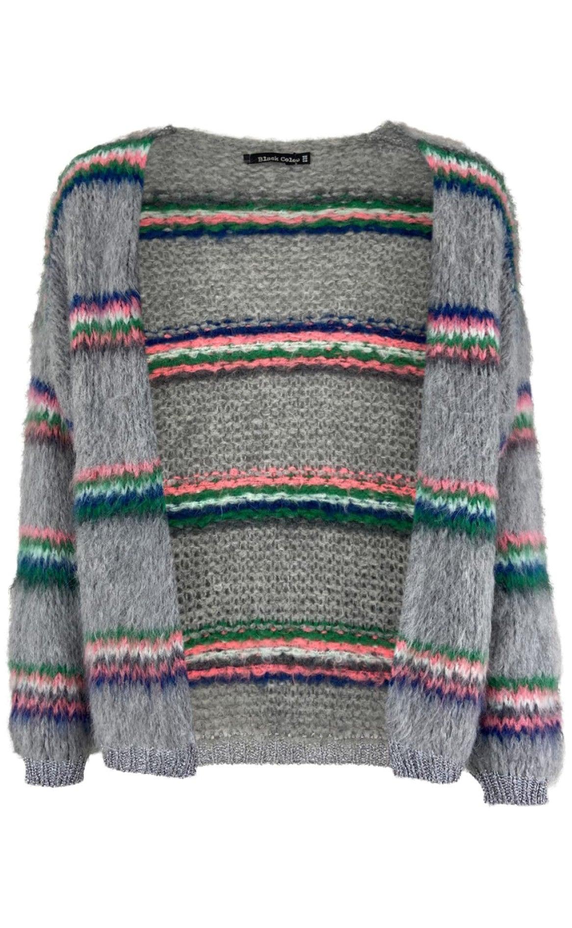 Black Colour Cardigan Tailor Brushed Lt  Grey
