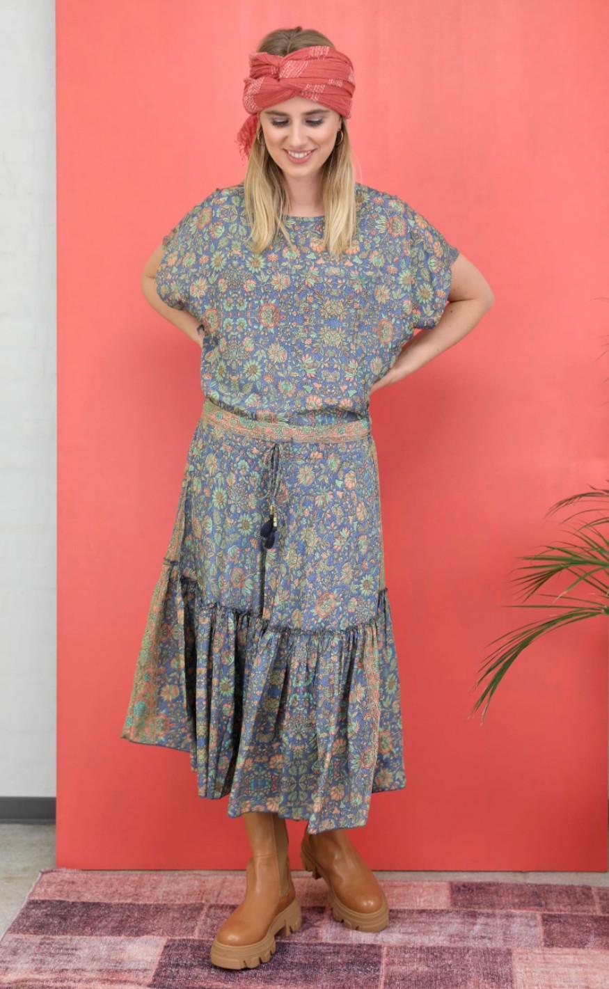 Black Colour Nederdel Luna Boho Midi Blue Breeze