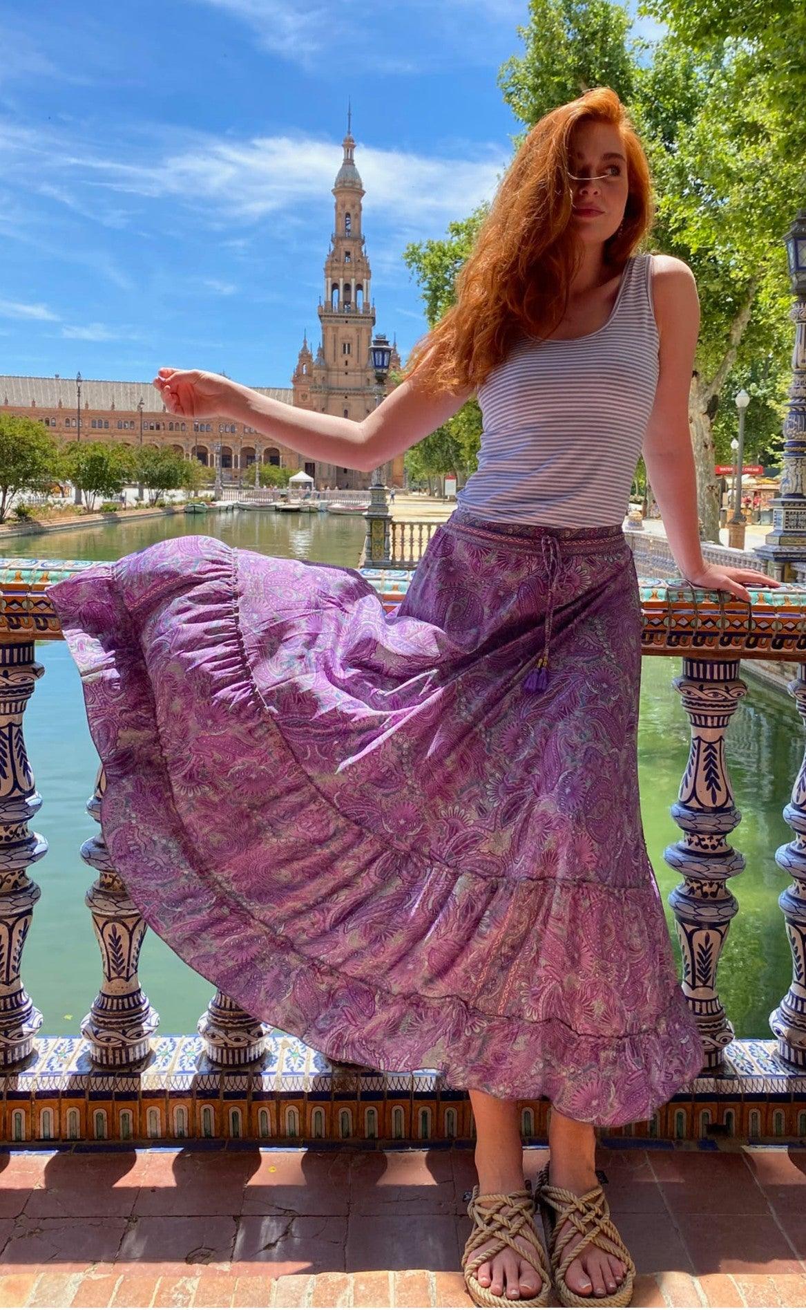 Black Colour Nederdel Luna Maxi Lavender Paisley