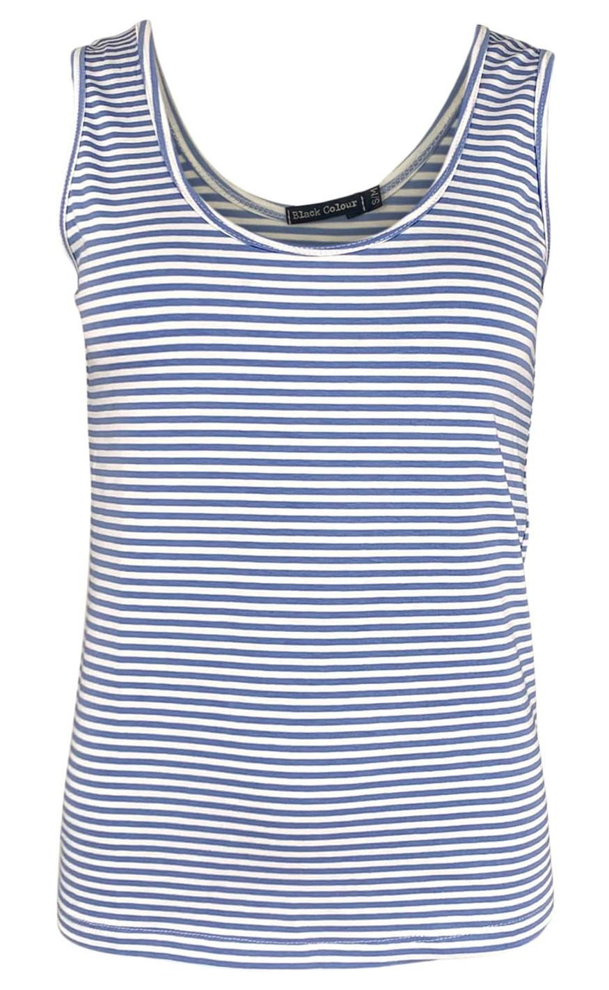 Black Colour Top Polly Striped Blue