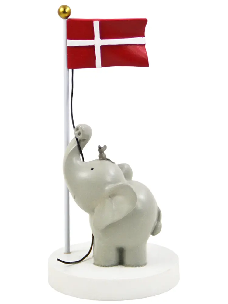 Bordpynt Flag Med Elefant Og Mus 13 Cm