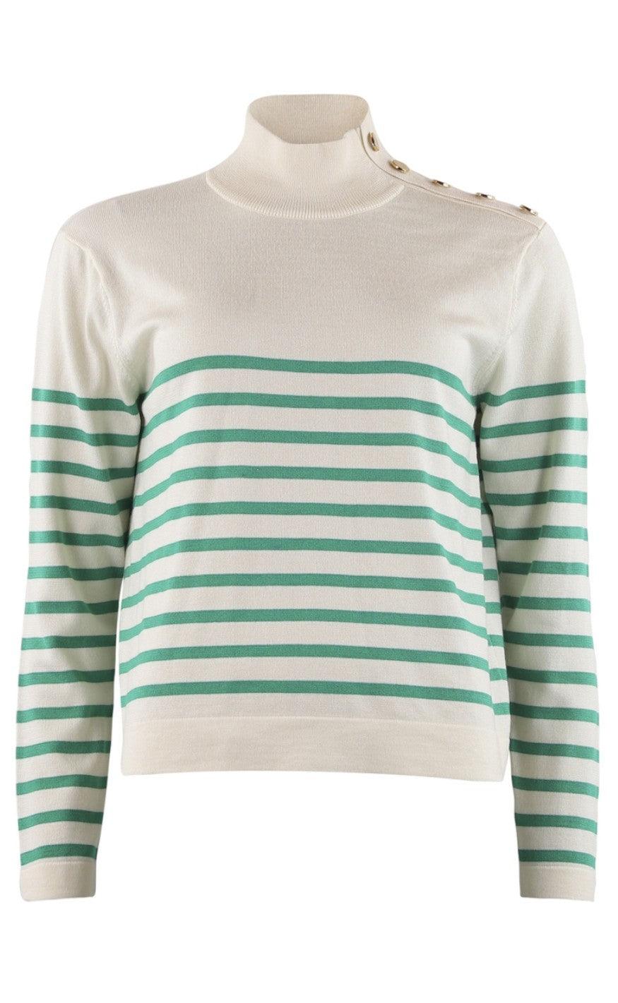 Continue Strikbluse Sissa Off White With Green Stripes