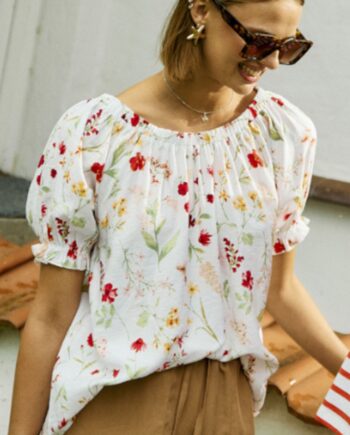 Freequent Bluse Mele Brilliant White    Hot Coral