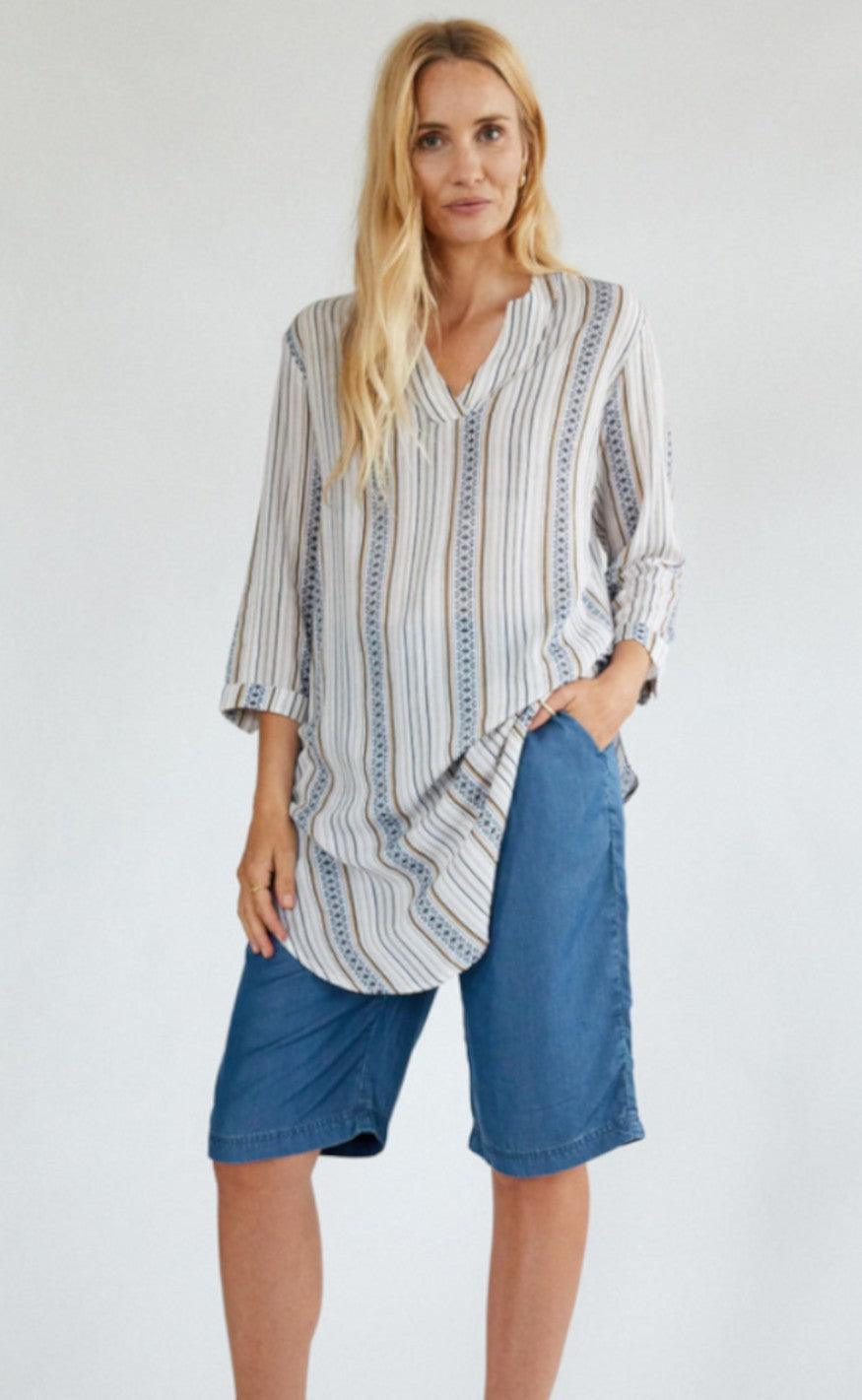 Freequent Kjole Bea Shirt Stripe Brilliant White Mix