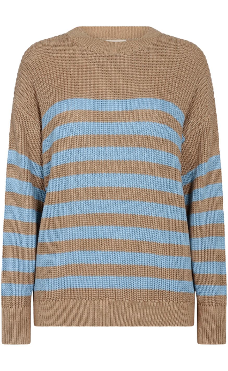 Freequent Pullover Iben Desert Taupe Chambray Blue
