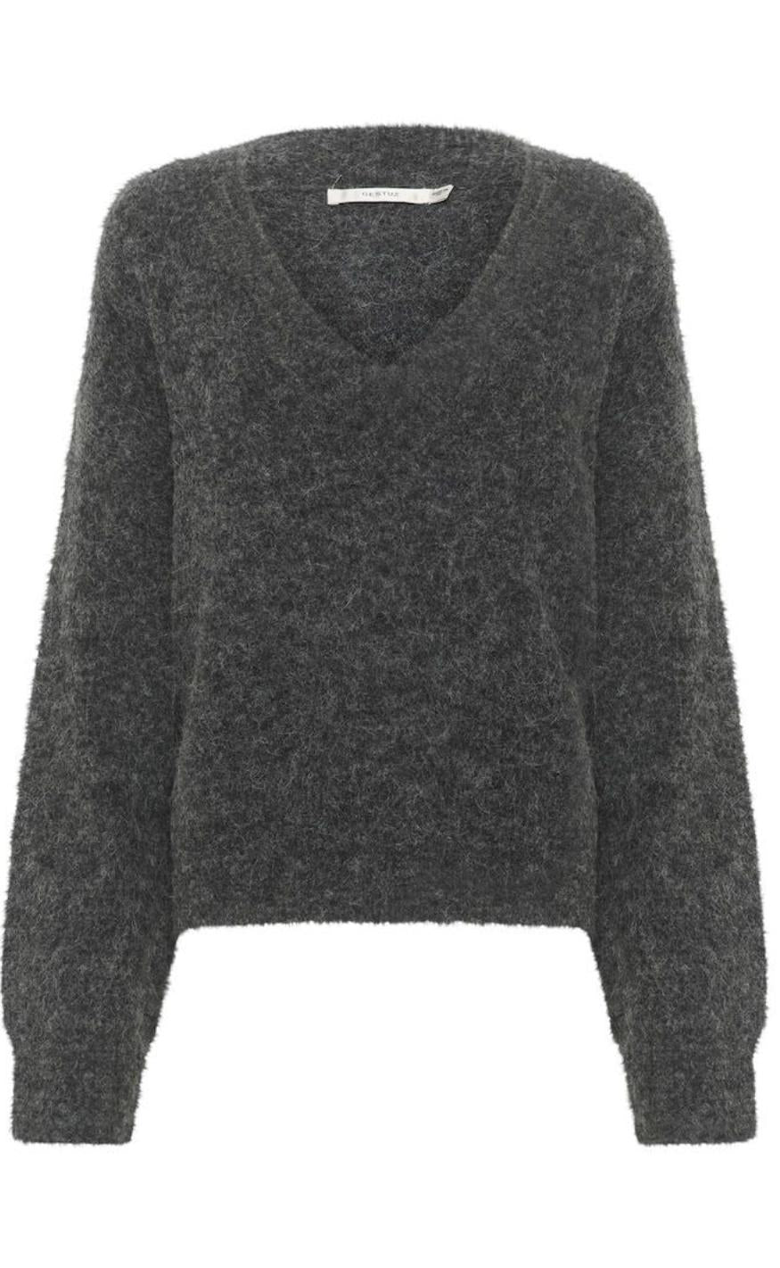 Gestuz Pullover Alpha  -neck Charcoal Melange