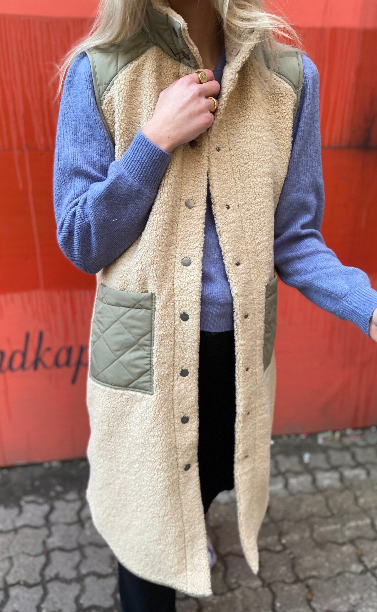 Global Funk Vest Raima Teddy Khaki Sugar Mix