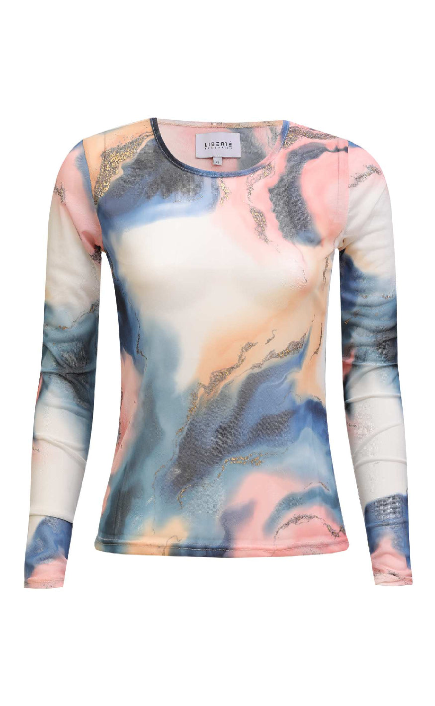 Liberte Bluse Mesh Blue Peach Gold Marble