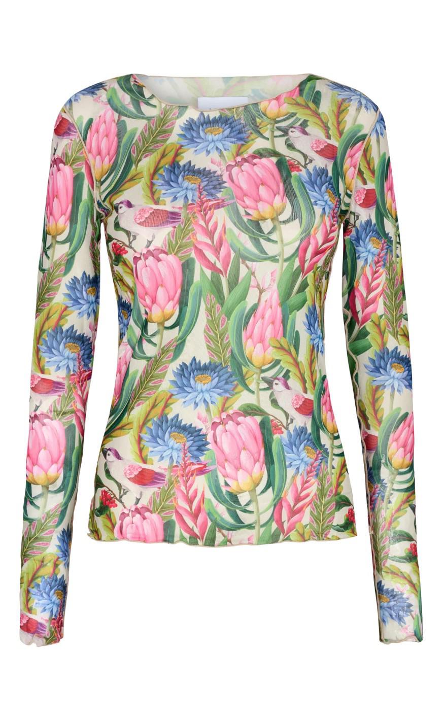 Liberte Bluse Mesh Flower Bird Sand