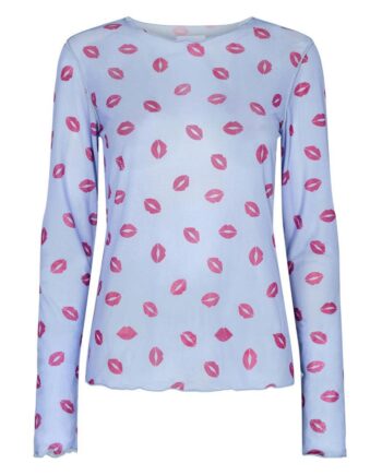 Liberte Bluse Mesh Lip Print Blue