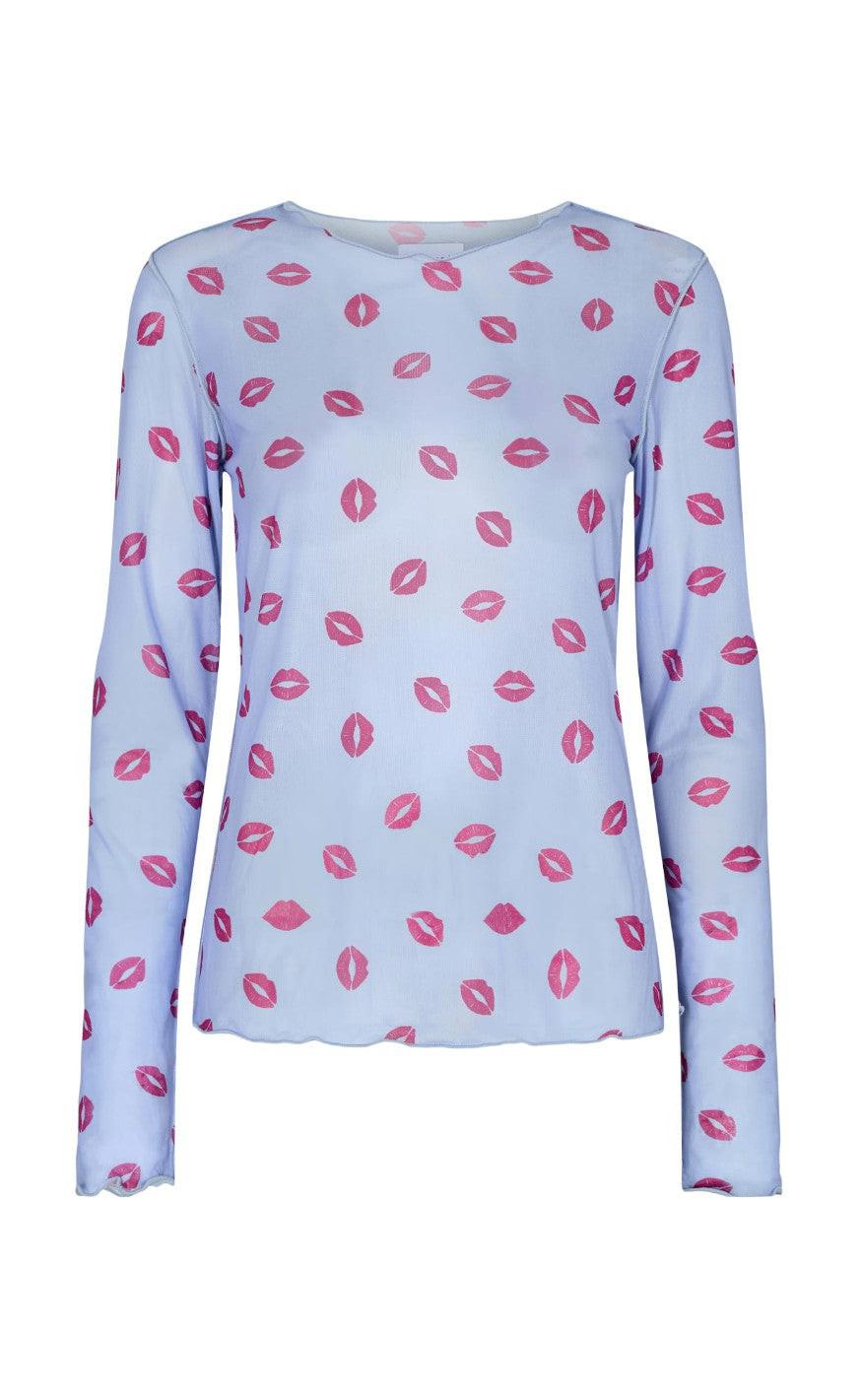 Liberte Bluse Mesh Lip Print Blue