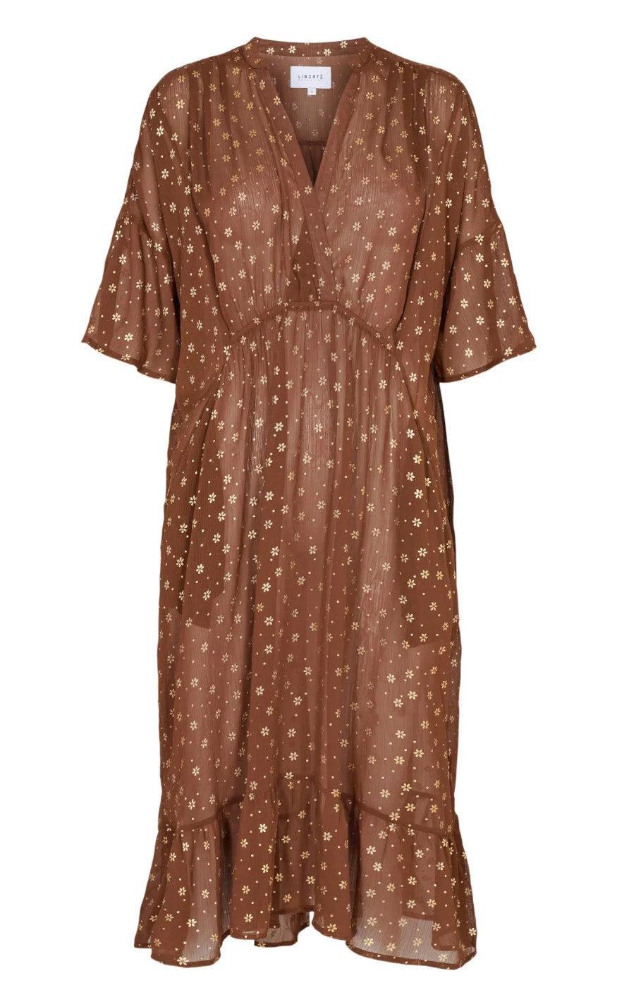 Liberte Kjole Karoline Brown Gold Flower