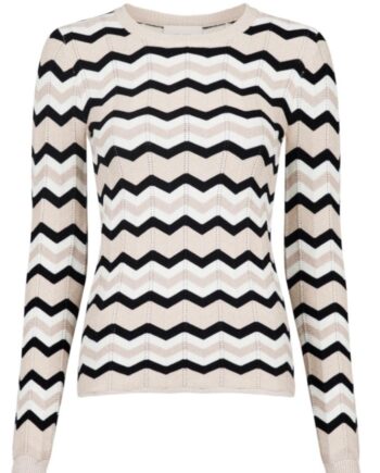 Neo Noir Knit Bluse Nelle Chevron Sand