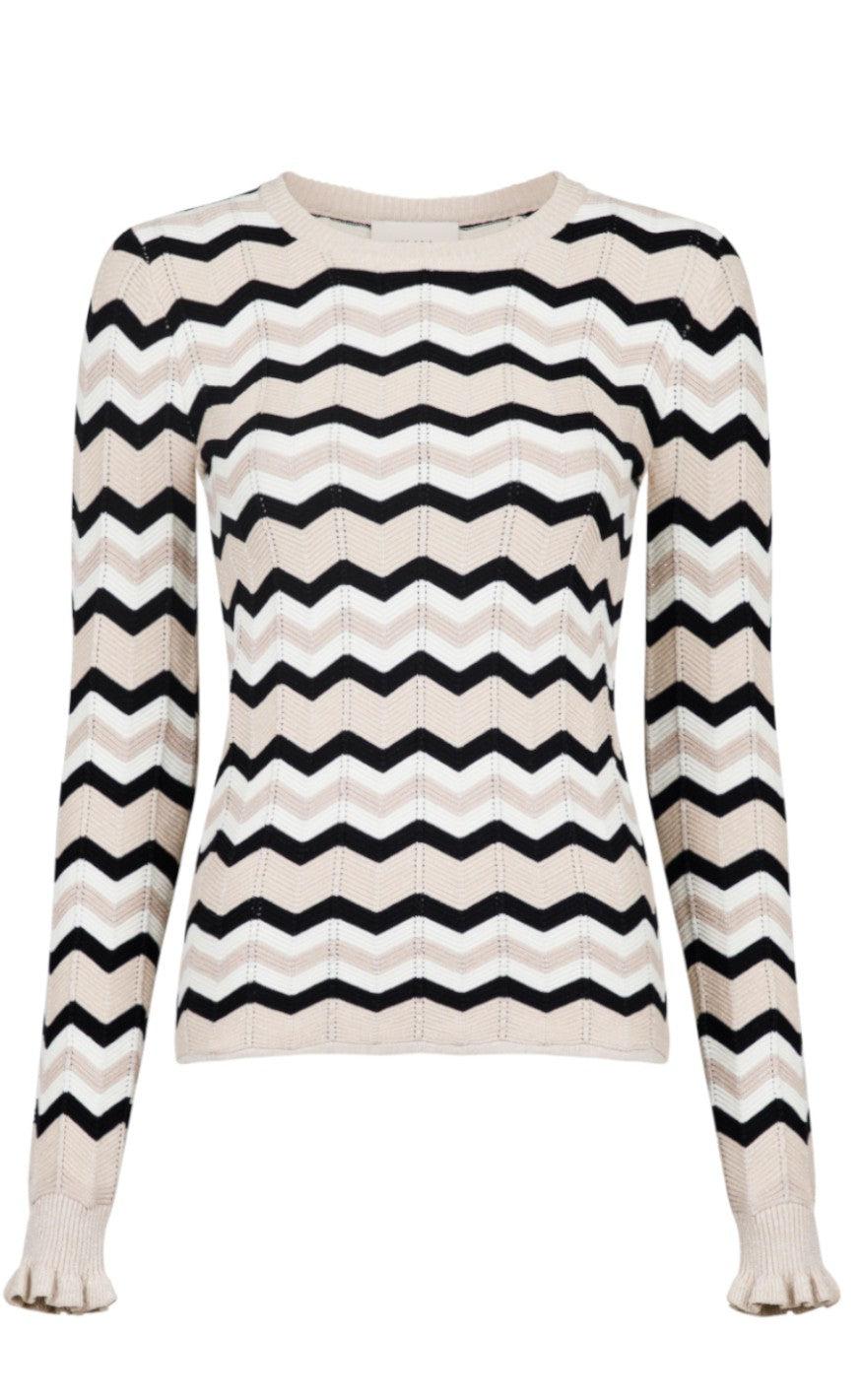 Neo Noir Knit Bluse Nelle Chevron Sand