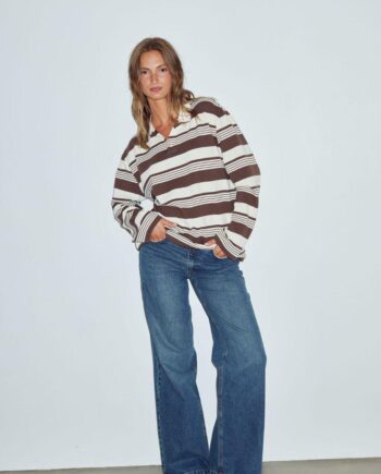 Noella Polo Lynlee Polo Brown Offwhite Stripe