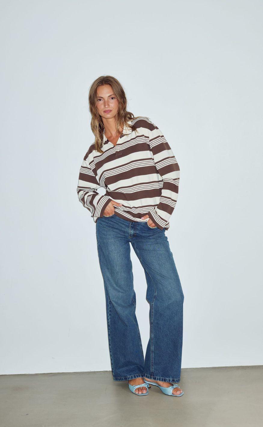 Noella Polo Lynlee Polo Brown Offwhite Stripe