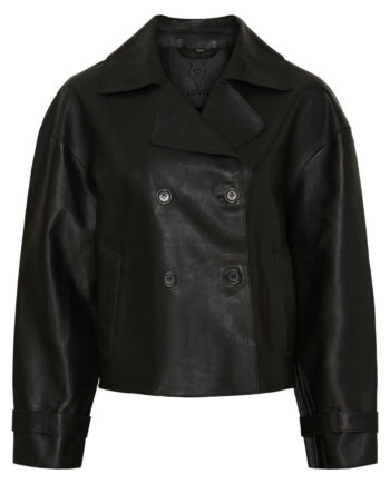 Notyz Jakke Short Leather Trenchcoat Black