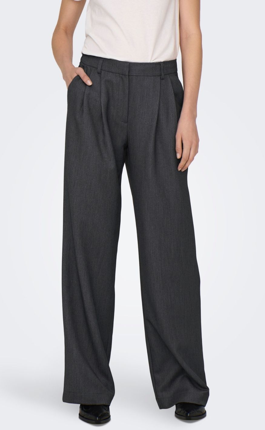 Only Bukser Hattie Pleat Dark Grey Melange