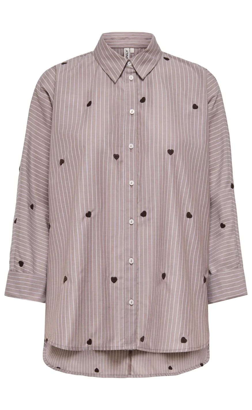 Only Skjorte Lina Grace Coffee Bean Stripe Coffee Bean Heart