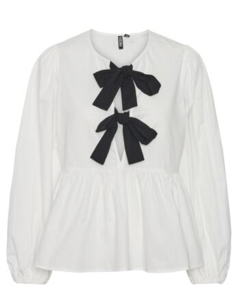 Pieces Bluse Golly Bow Bright White Black Bows