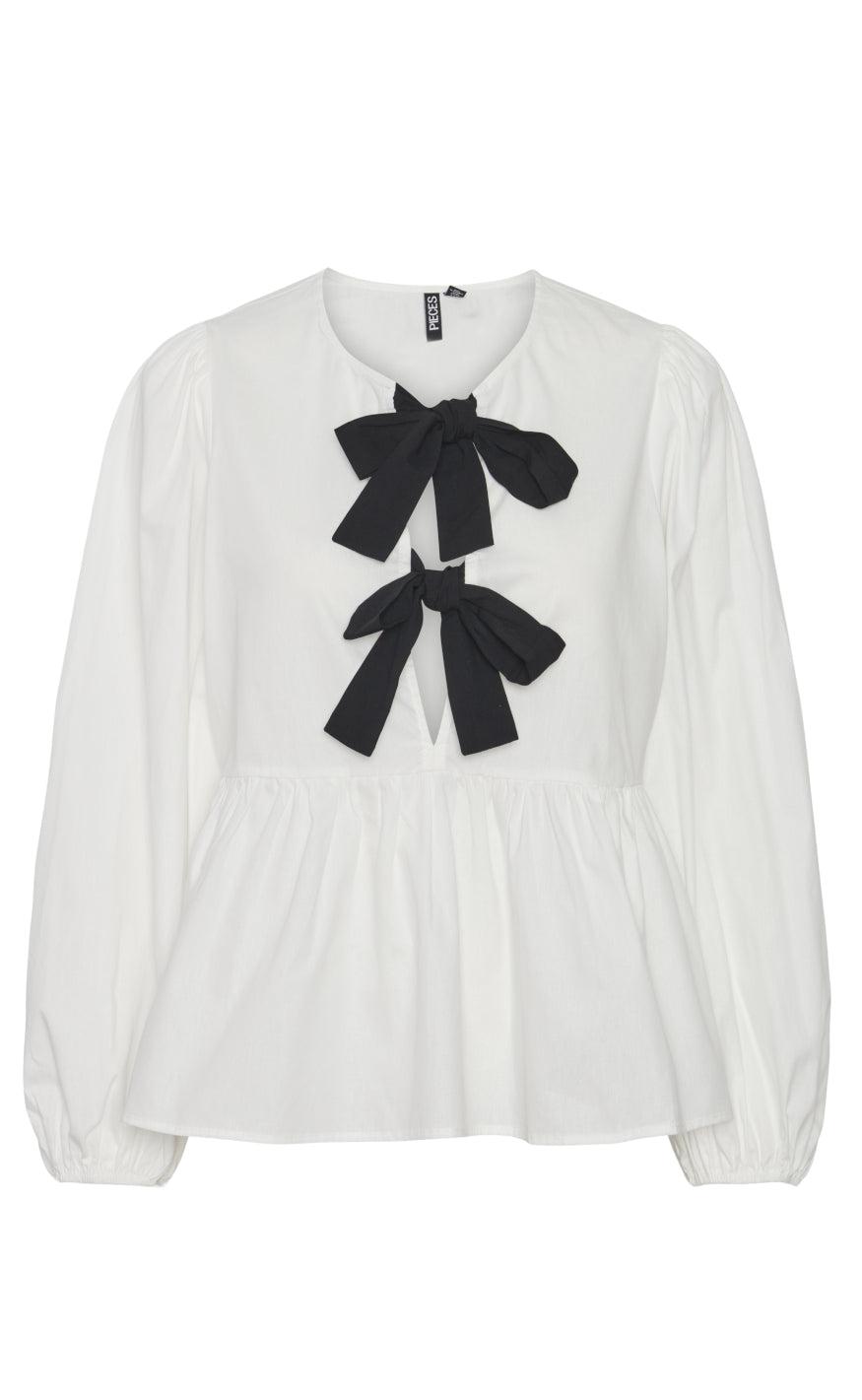 Pieces Bluse Golly Bow Bright White Black Bows