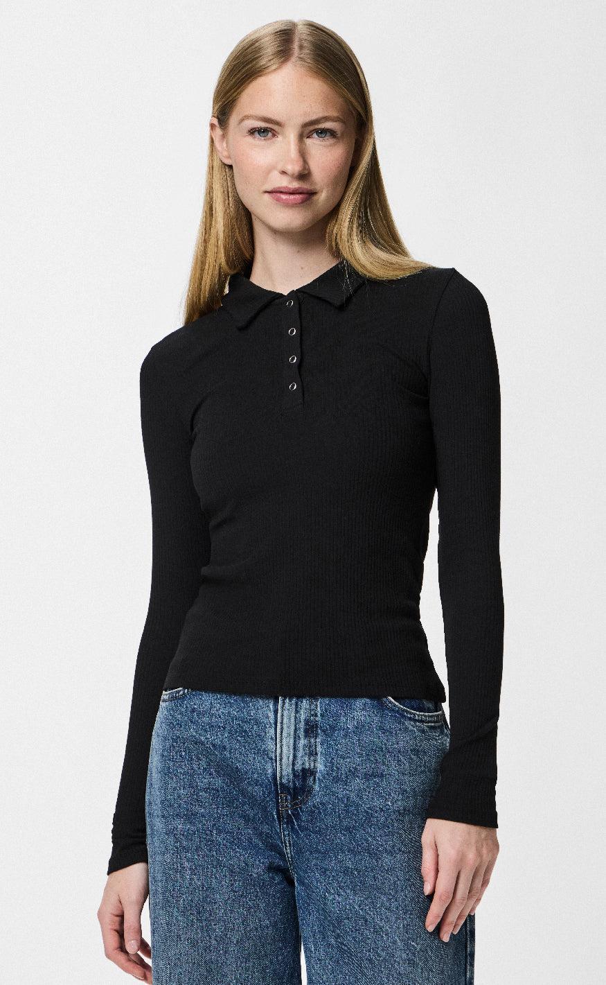 Pieces Bluse Kitte Ls Polo Black