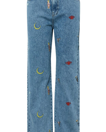 Pieces Bukser Jidi Hw Straight Medium Blue Denim