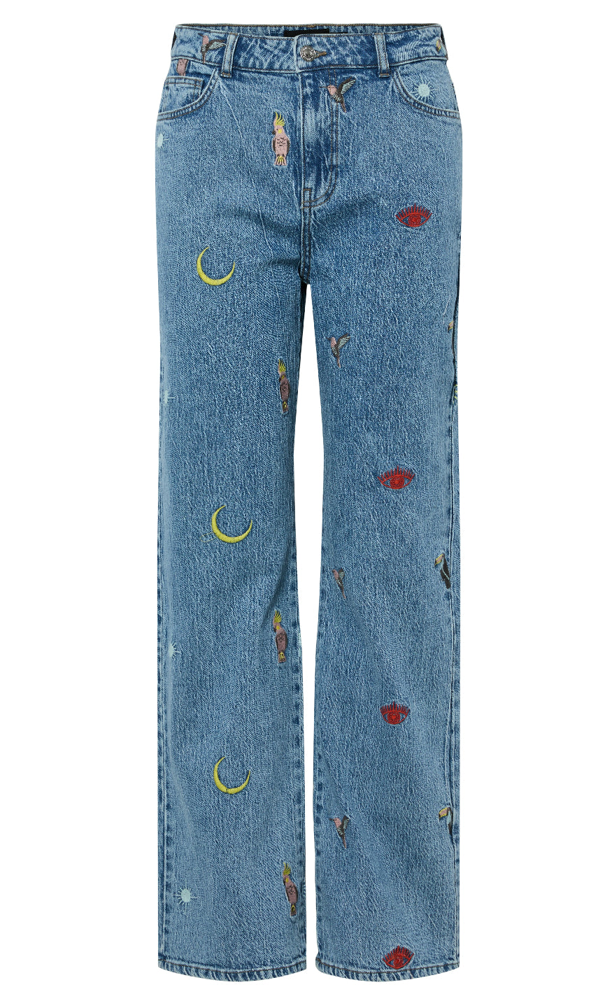 Pieces Bukser Jidi Hw Straight Medium Blue Denim