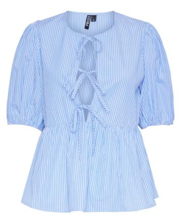 Pieces Top Holly Tie Cornflower Blue White