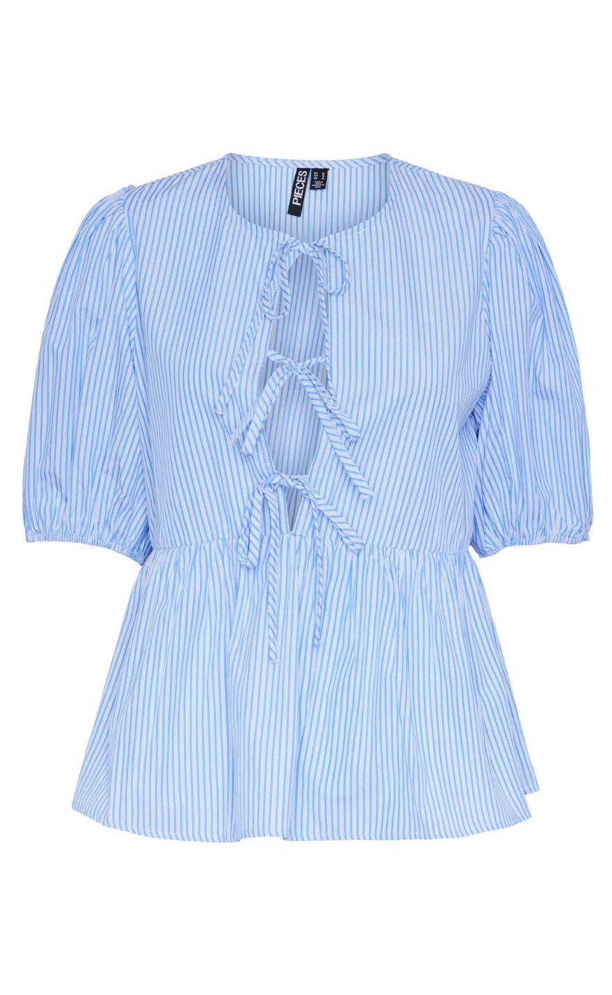 Pieces Top Holly Tie Cornflower Blue White