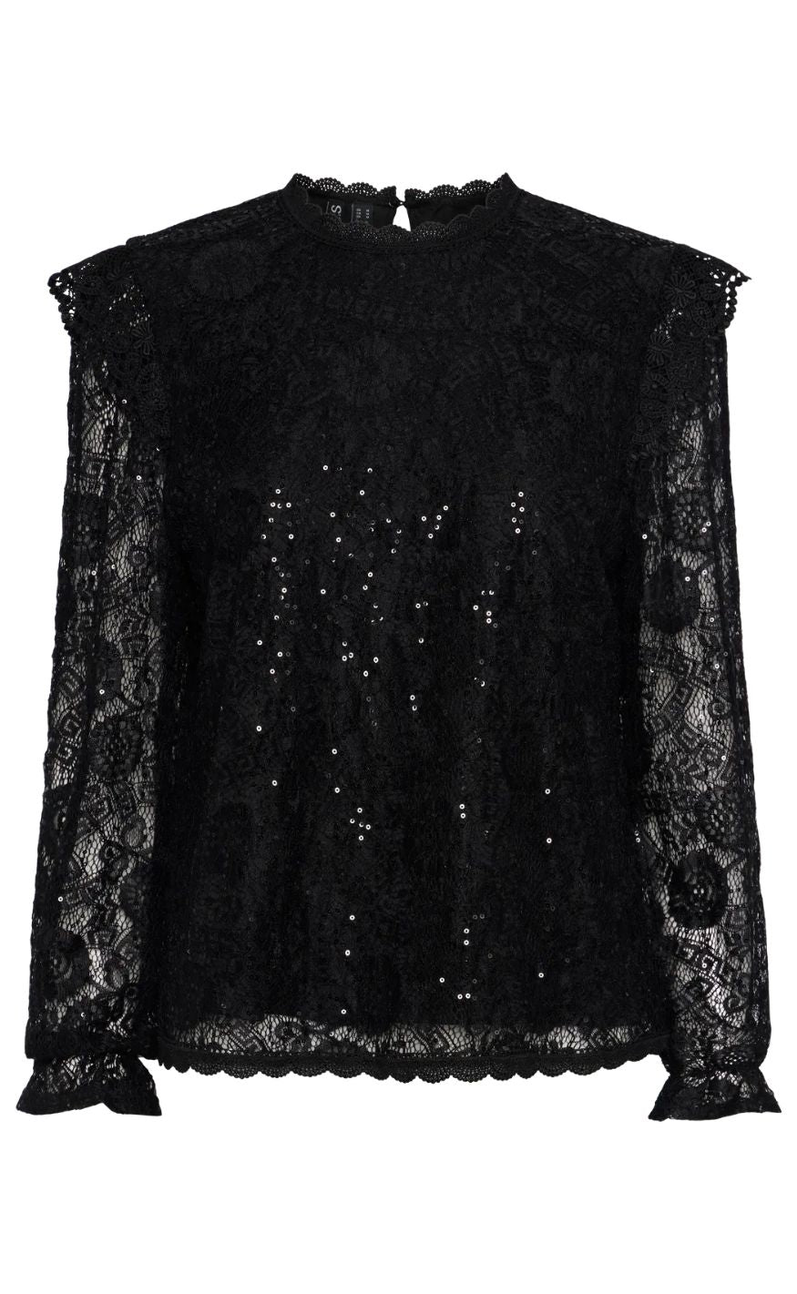 Pieces Top Olline Ls Lace Sequins Black