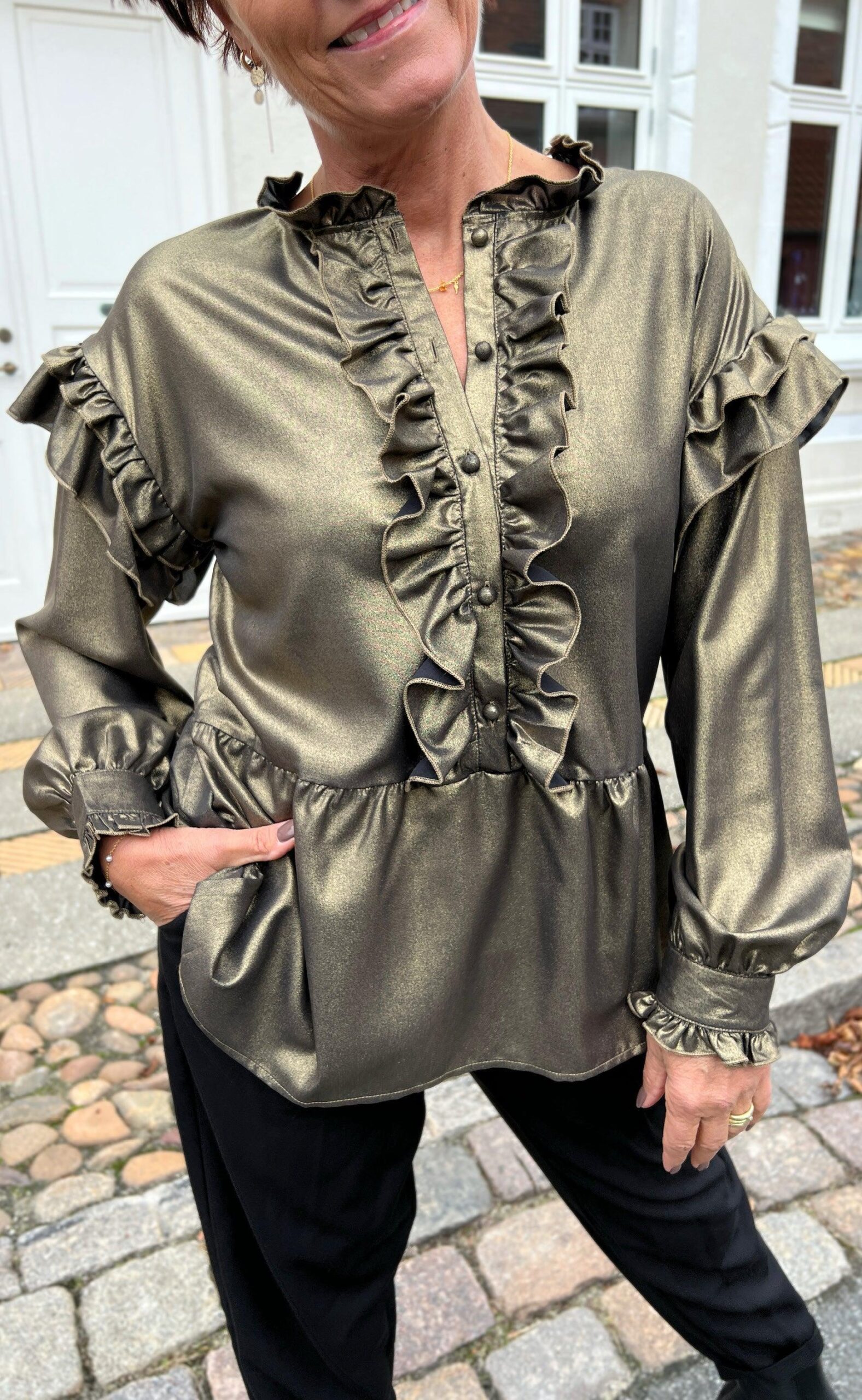 Say Ina Copenhagen Bluse Frida Black Gold Glitter