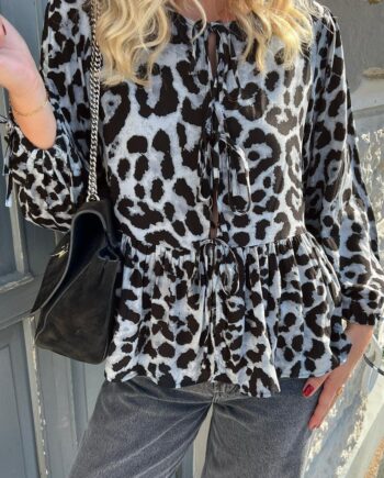 Say Ina Copenhagen Bluse Poplin Grey Leopard