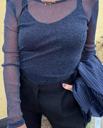 Say Ina Copenhagen Bluse Sofia Navy Blue Glitter
