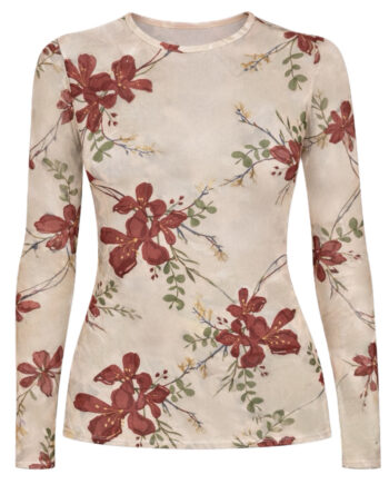Say Ina Copenhagen Bluse Sophia Mesh Creme    Burgundry Flowers