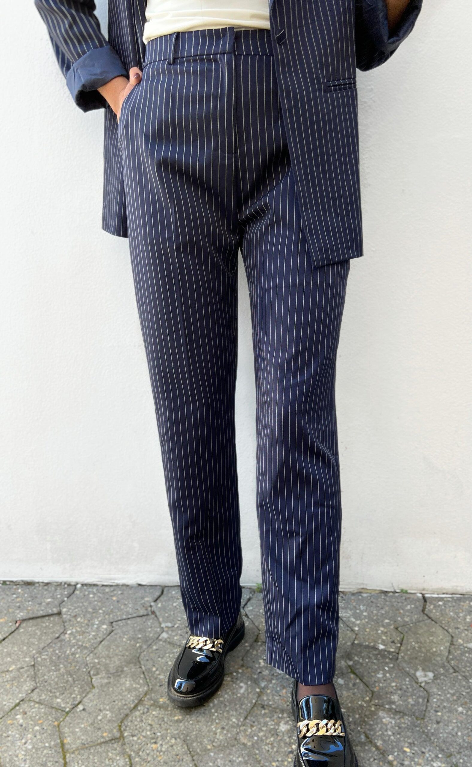 Say Ina Copenhagen Bukser Zoey Wide Navy Pinstripe