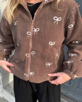Say Ina Copenhagen Fleece Jakke Fia Brown    Bow Embroidery