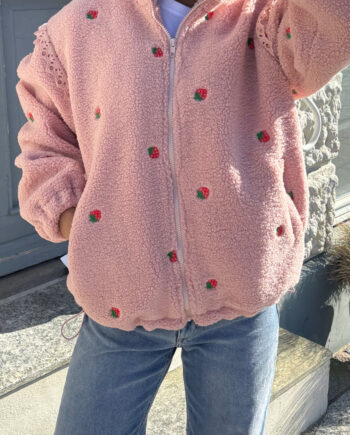 Say Ina Copenhagen Fleece Jakke Fia Pink    Strawberry Embroidery