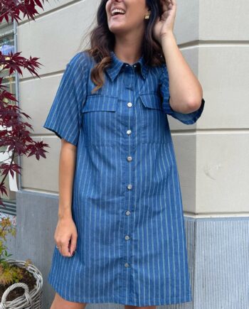 Say Ina Copenhagen Kjole Sif Denim Blue Pinstripe