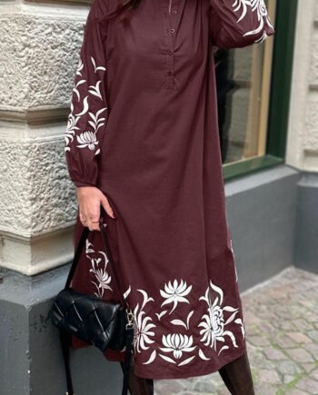 Say Ina Copenhagen Kjole Tilde Long Burgundy Red    Embroidery