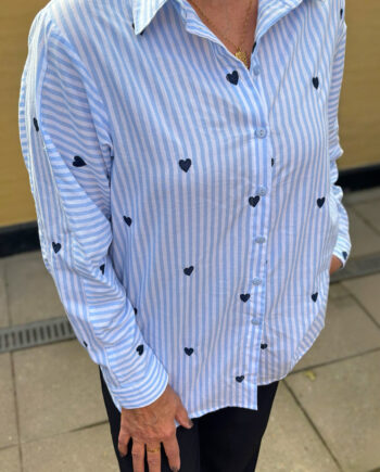 Say Ina Copenhagen Skjorte Katrina Blue Striped    Embroidery Hearts