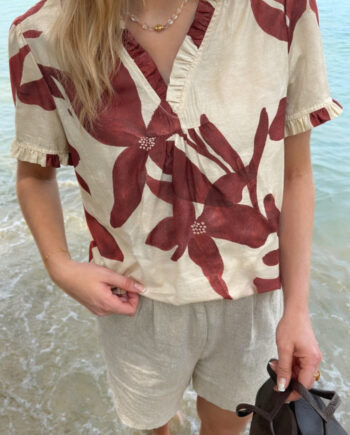 Say Ina Copenhagen  -shirt Katiah Off White    Red Flowers