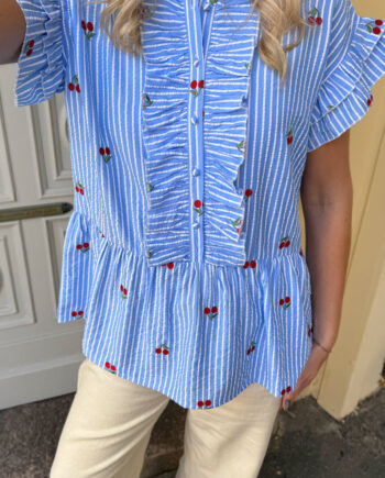 Say Ina Copenhagen Top Freya Blue Striped    Cherries