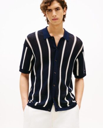Vertical Stripe Open Knit Shirt