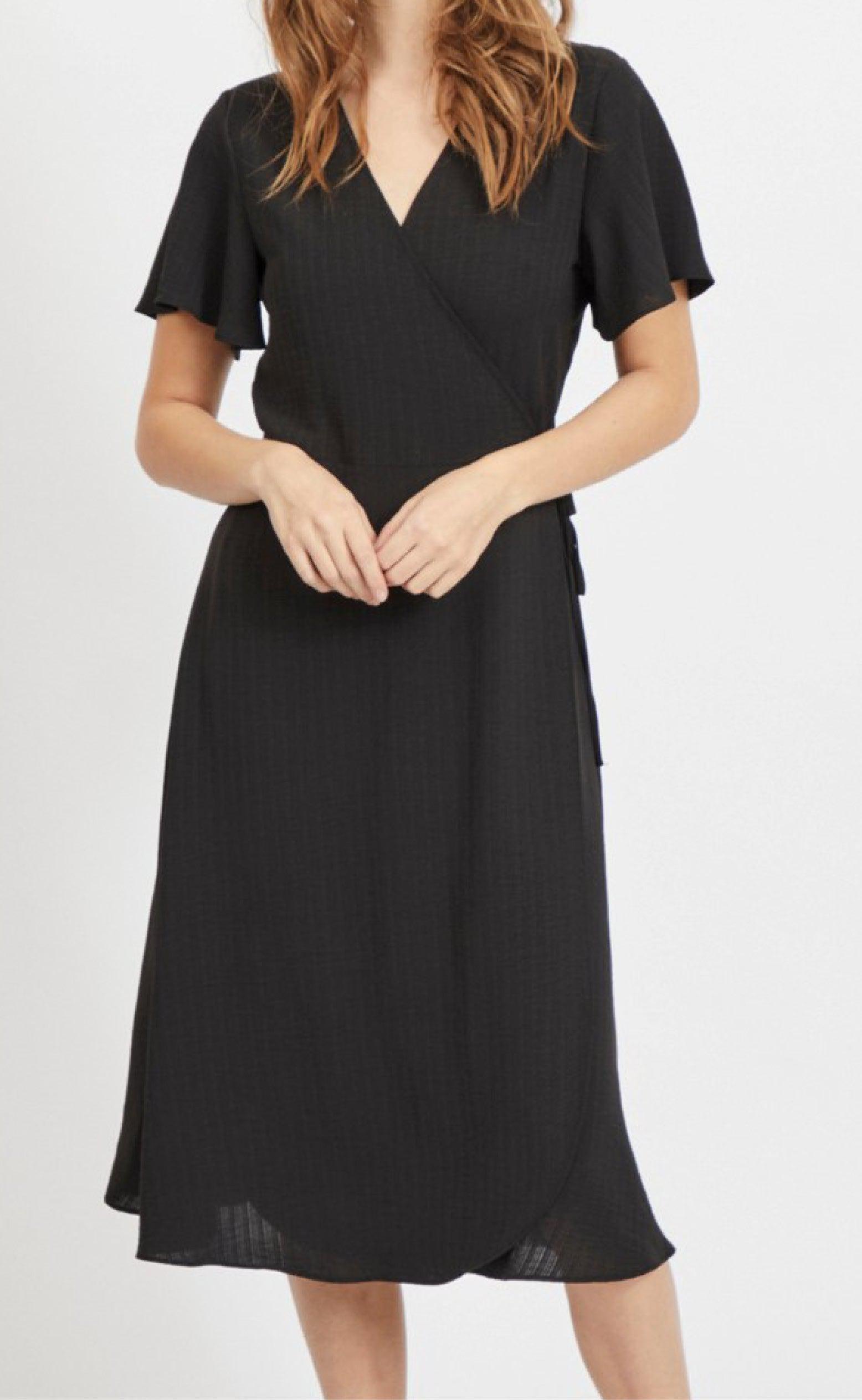 Vila Kjole Lovie Wrap Midi Black