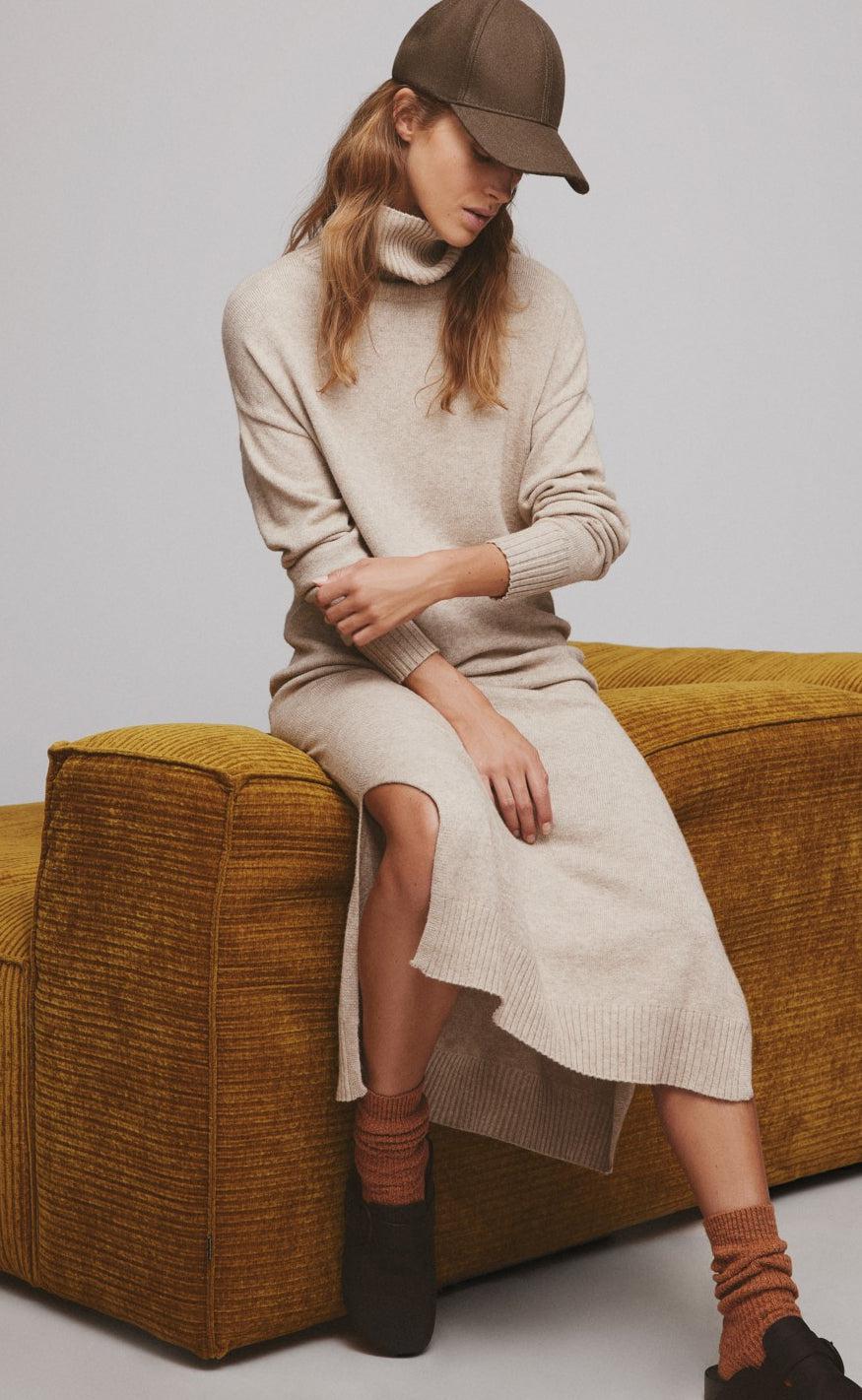 Vila Kjole Rollneck Ril Natural Melange