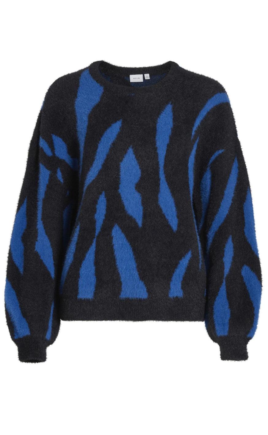 Vila Strik Juli Jaquard Black Lapis Blue