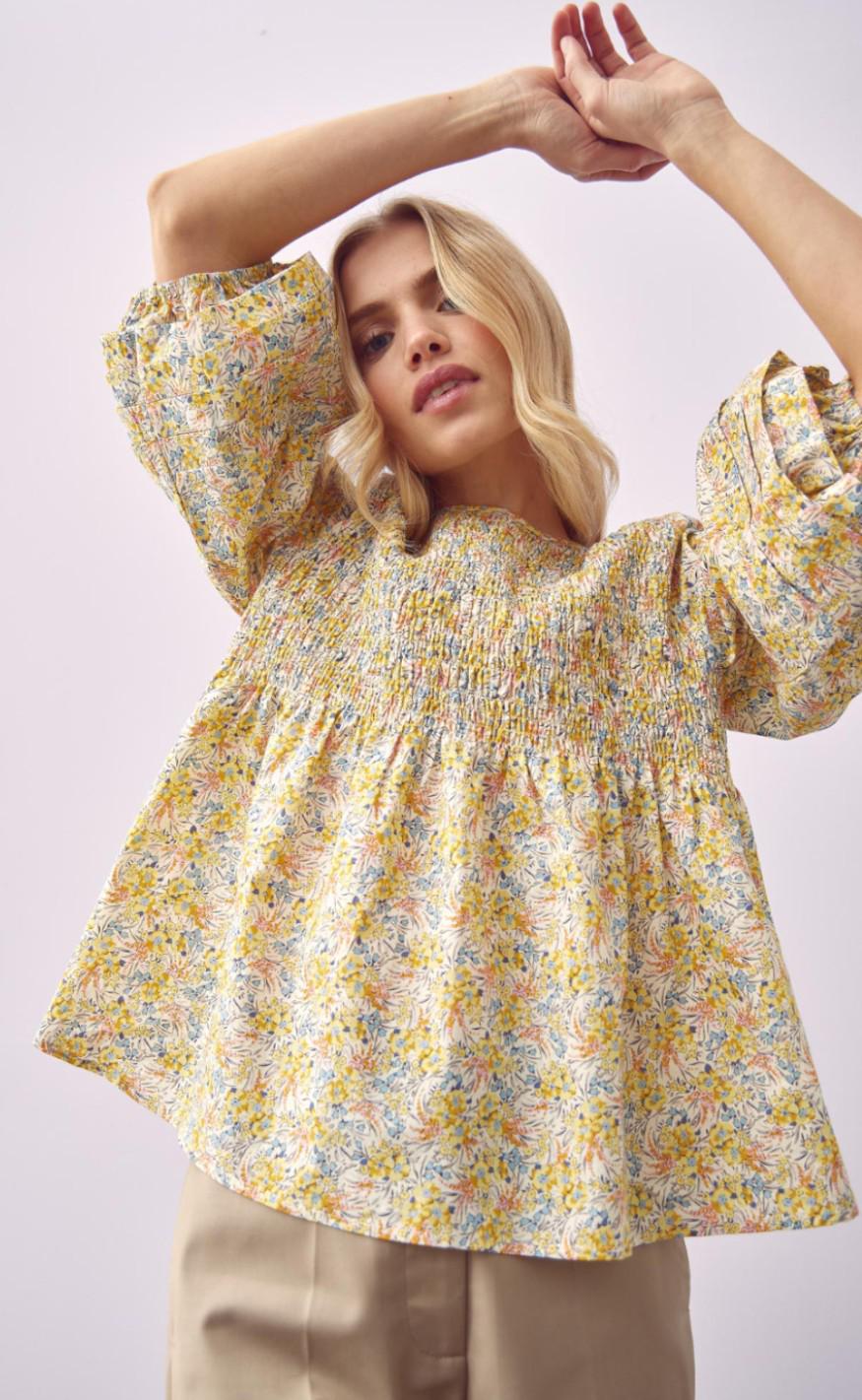 -view Bluse Roberta Yellow Print