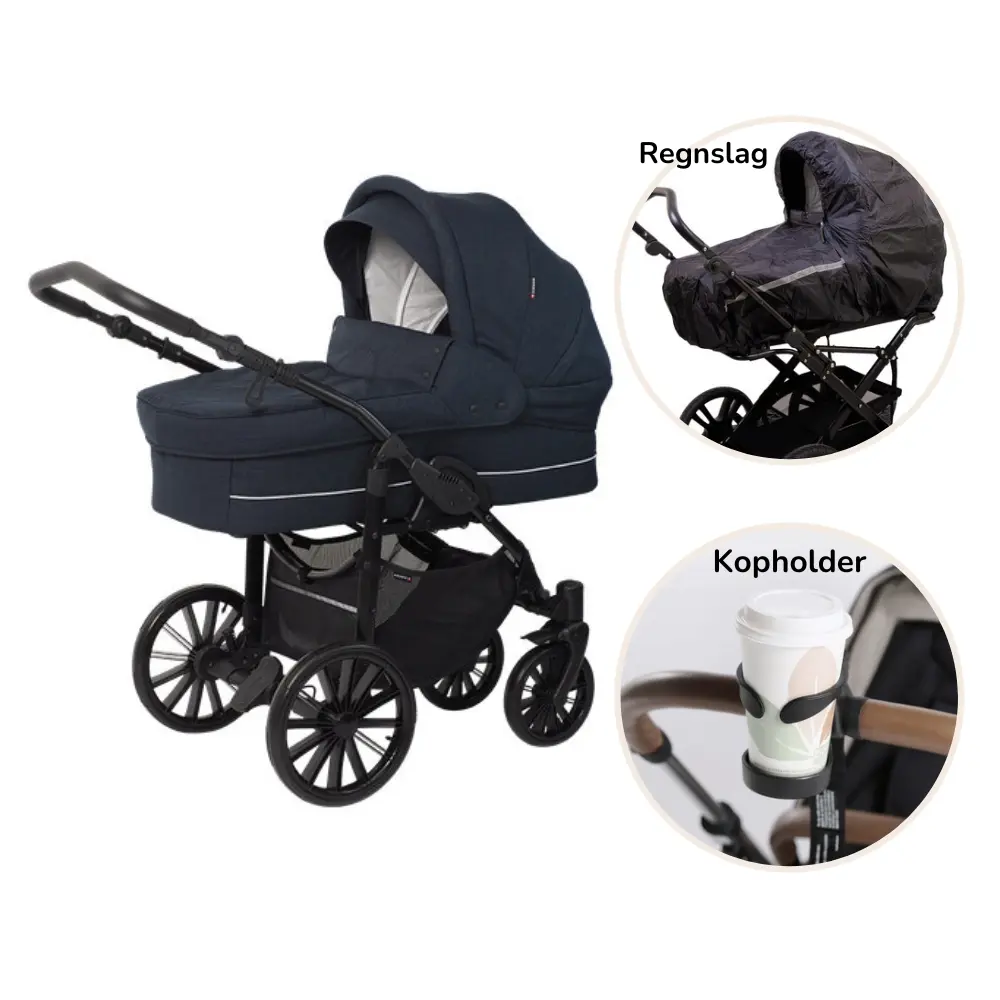 Basson Nordic Lux Barnevogn Inkl Regnslag Og Kopholder Dusty Navy